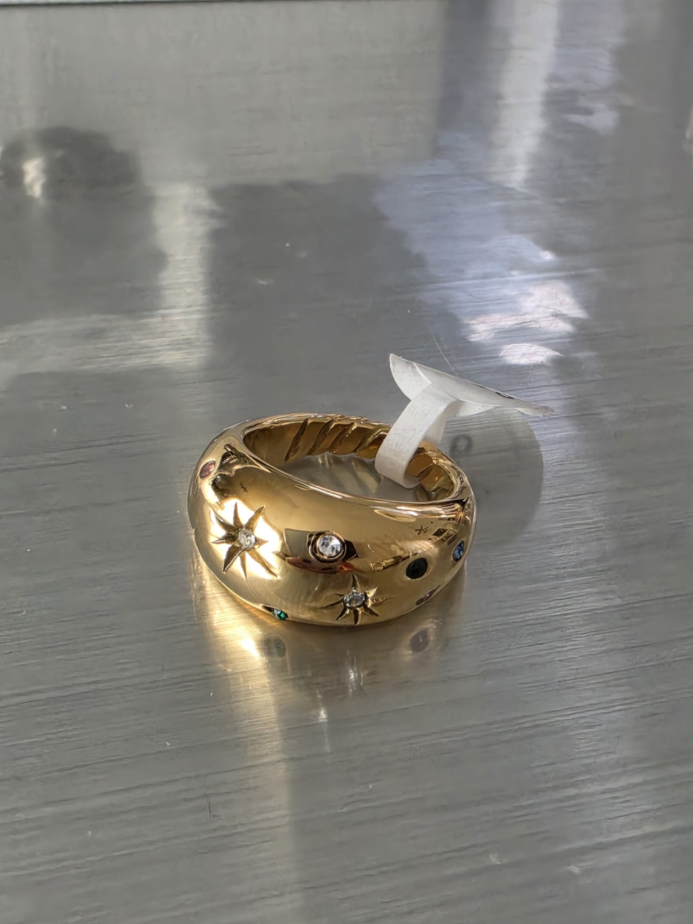 Gold Dome Ring with Multi-Gem Star Accents